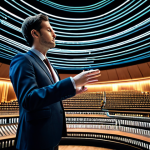 A professional person, fully clothed in a modest business suit, stands in a grand, abstract digital concert hall. Around them, streams of diverse user feedback, represented as glowing data and textual elements, flow like an orchestra, transitioning from chaotic "noise" into an organized, harmonious symphony of light. The person subtly gestures, conducting this information flow, symbolizing the transformation of complex data into clear, actionable insights. This professional depiction is safe for work, appropriate content, fully clothed, professional, perfect anatomy, correct proportions, natural pose, well-formed hands, proper finger count, natural body proportions, high-resolution, professional photography.