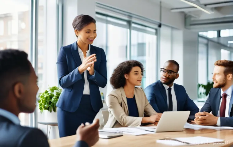 피드백 활용에 대한 직원 인식 조사 - **Prompt:** A diverse group of business professionals (men and women, all ages, various ethnicities,...