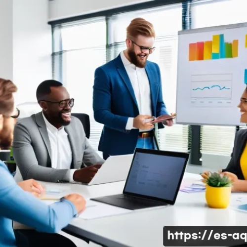 Home 33 피드백을 통한 실시간 성과 모니터링 - A diverse modern office team engaged in a lively and open meeting around a large conference table, b...